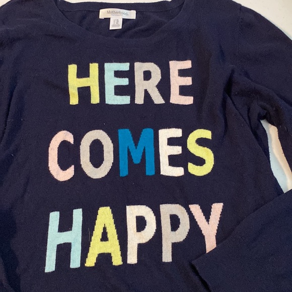 Motherhood maternity XL HERE COMES HAPPY navy blue sweater - Picture 2 of 5